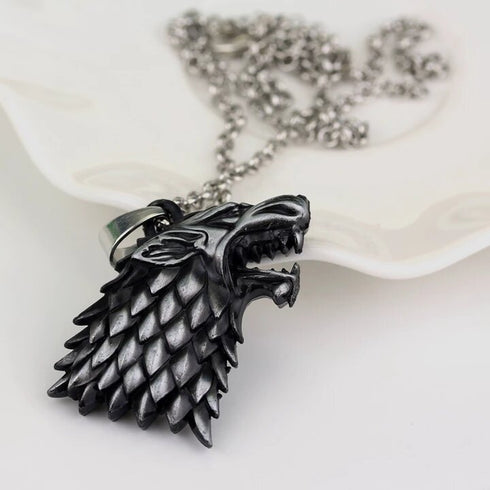 Collier à Pendentif de Tête de Loup (Acier)